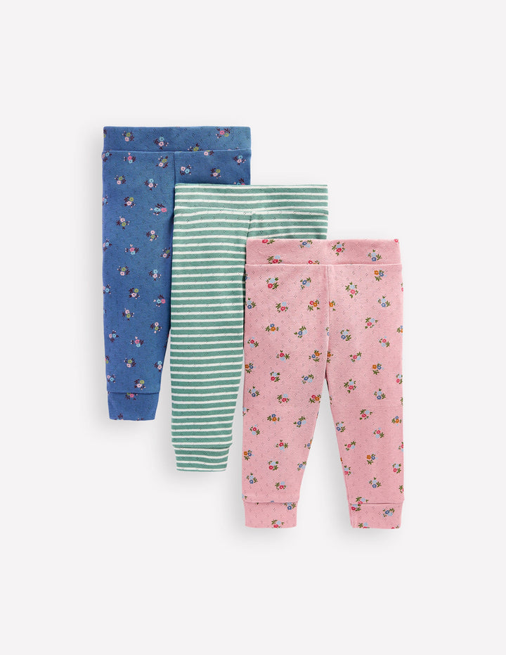 Pointelle 3-pack Leggings-Pink/Blue Ditsy Floral