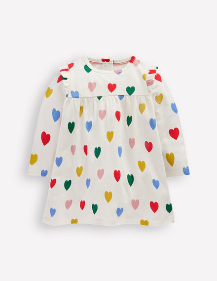 Printed Jersey Dress-Rainbow Hearts