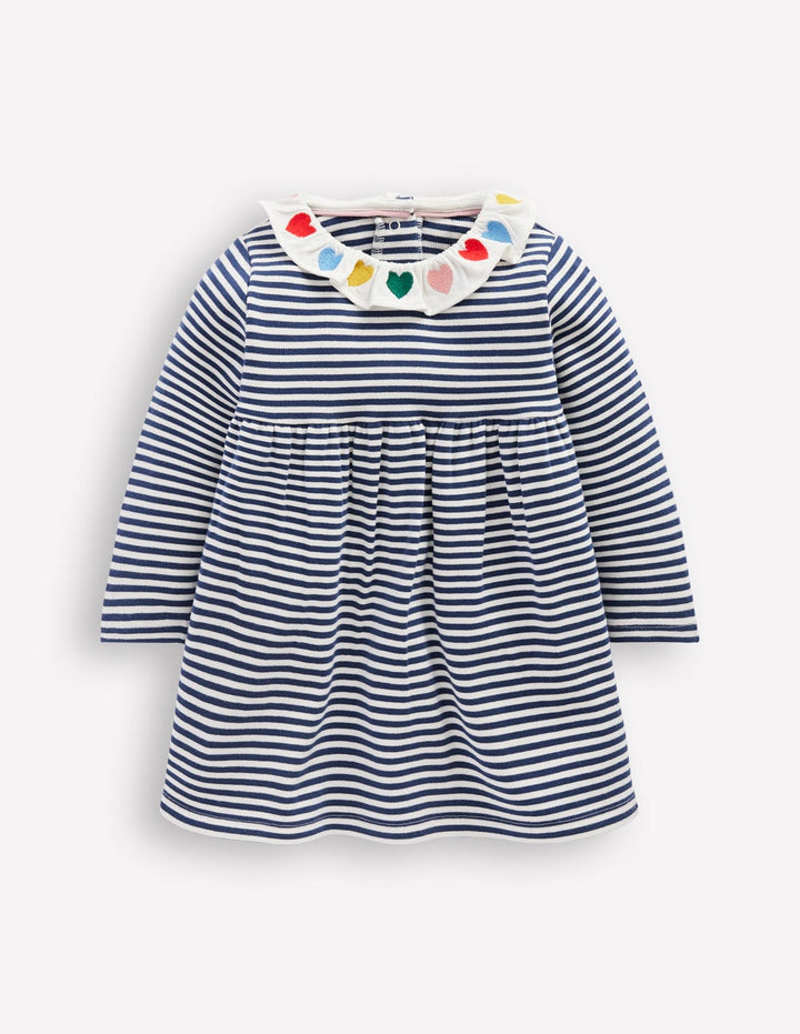 Embroidered Jersey Dress-Starboard Blue Ivory Stripe