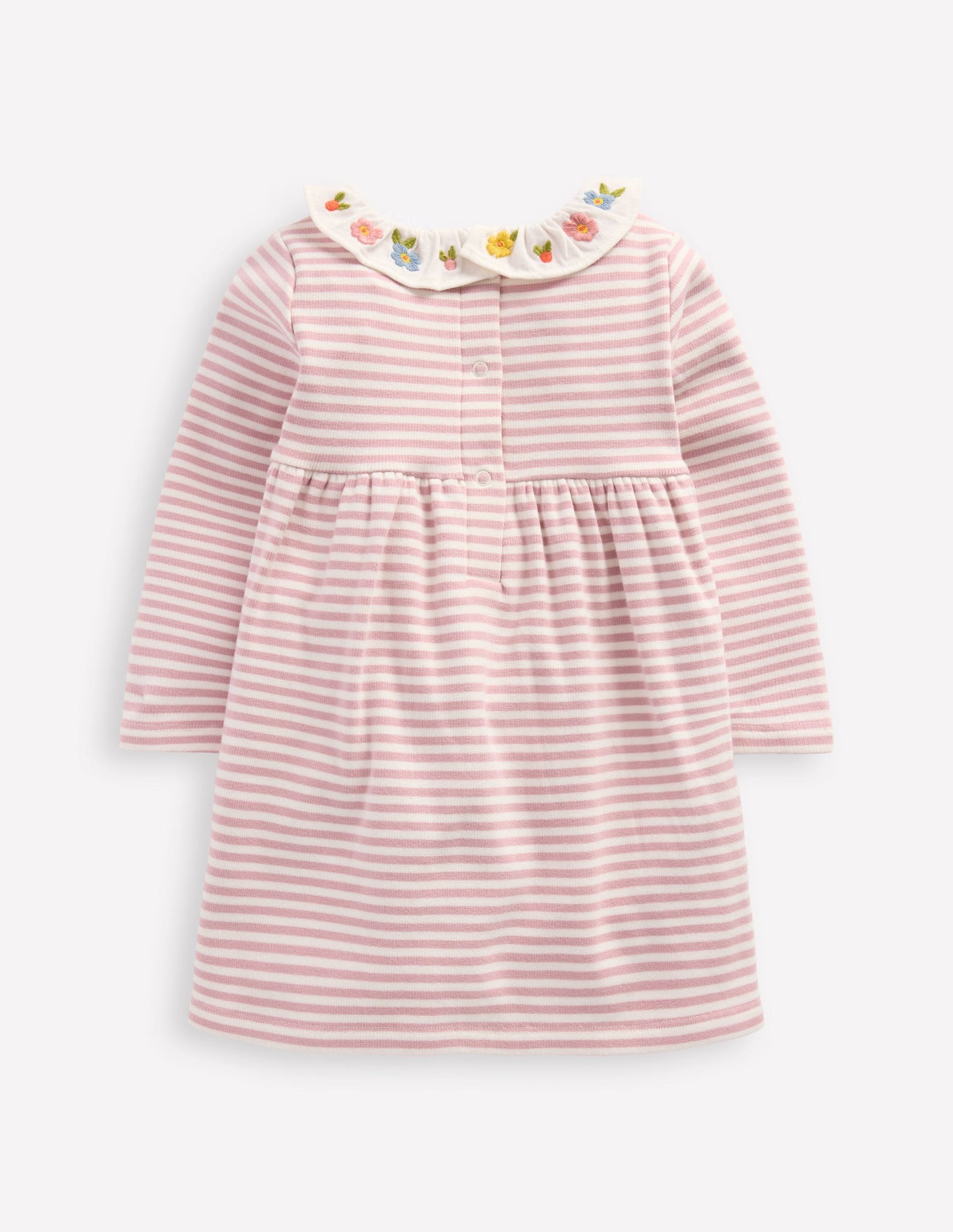 Embroidered Jersey Dress-Vintage Pink Soft Ivory Stripe