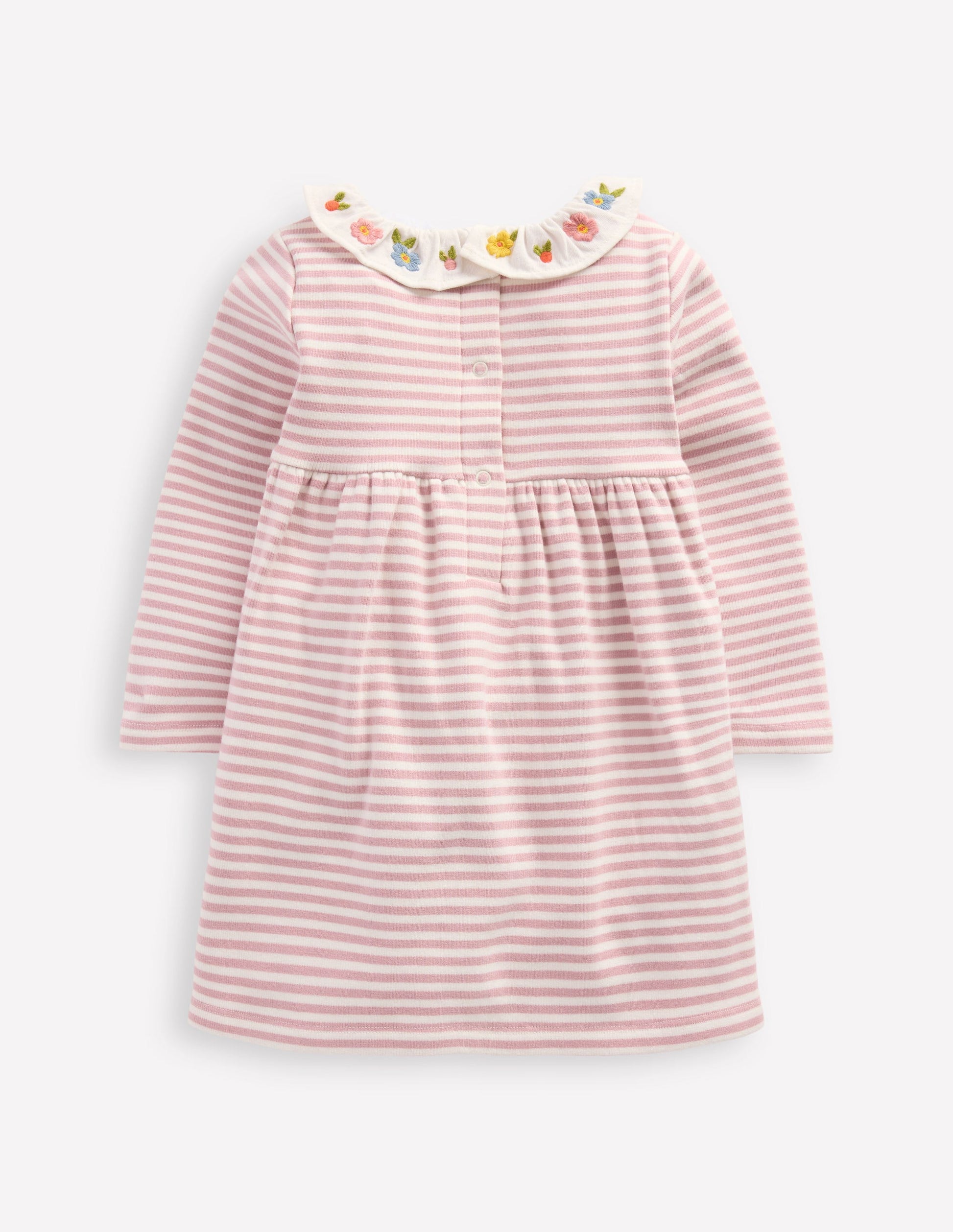 Embroidered Jersey Dress-Vintage Pink Soft Ivory Stripe-2