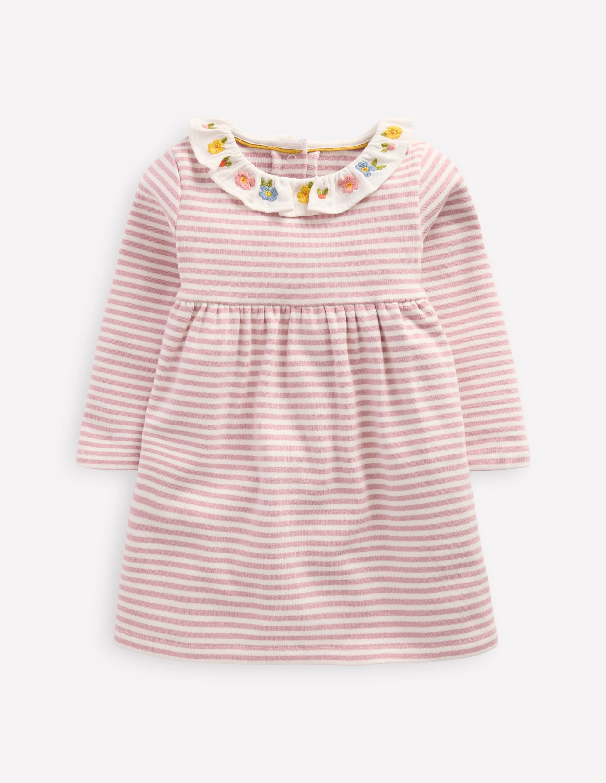 Embroidered Jersey Dress-Vintage Pink Soft Ivory Stripe - Image 1