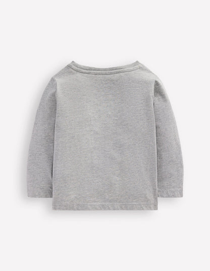Long Sleeve Applique T-Shirt-Grey Marl Apples-2