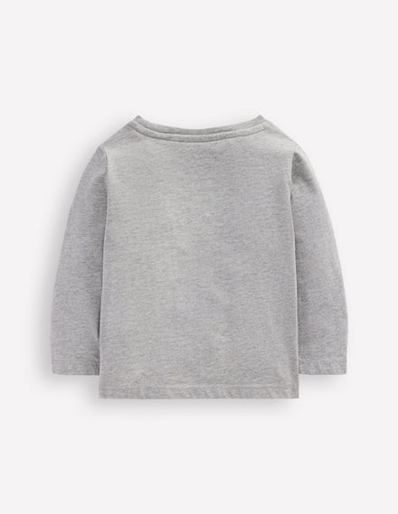 Long Sleeve Applique T-Shirt-Grey Marl Apples