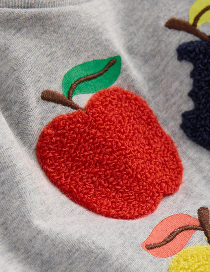 Long Sleeve Applique T-Shirt-Grey Marl Apples-3