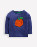 Long Sleeve Appliqué T-shirt-Navy Pumpkin