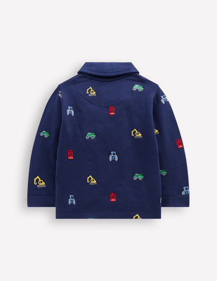 Jersey Sweat Rugby Shirt-Blue Transport Embroidery