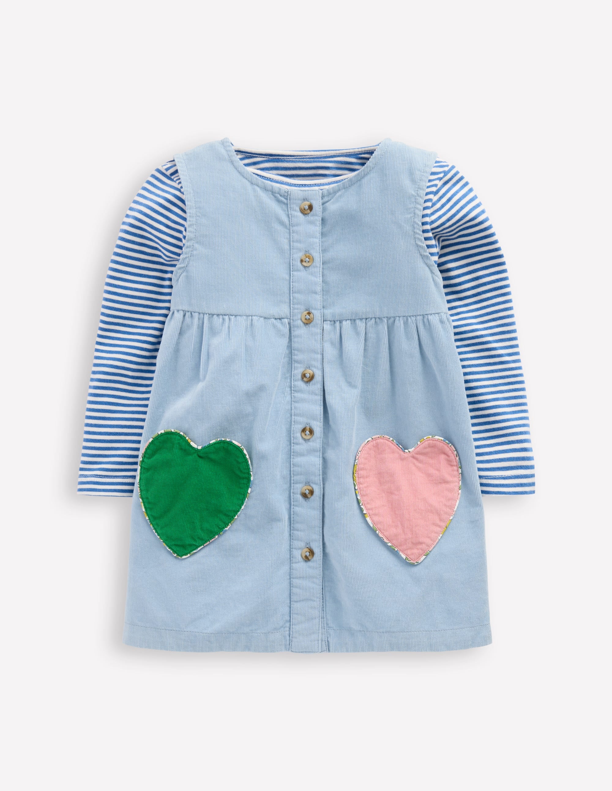 Woven Pinny Dress Set-Glacier Blue Hearts - Image 1
