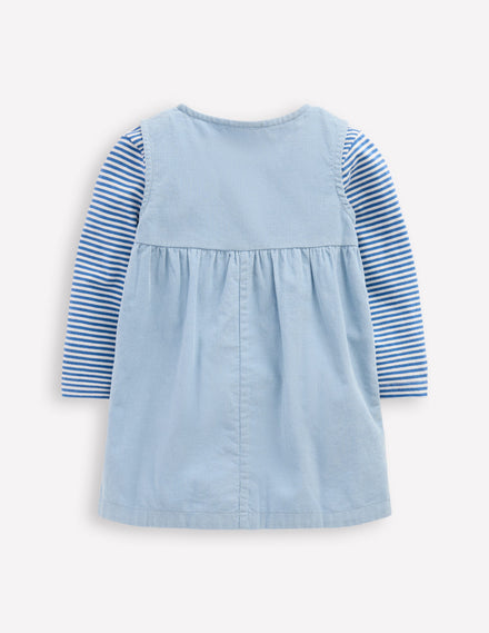 Woven Pinny Dress Set-Glacier Blue Hearts