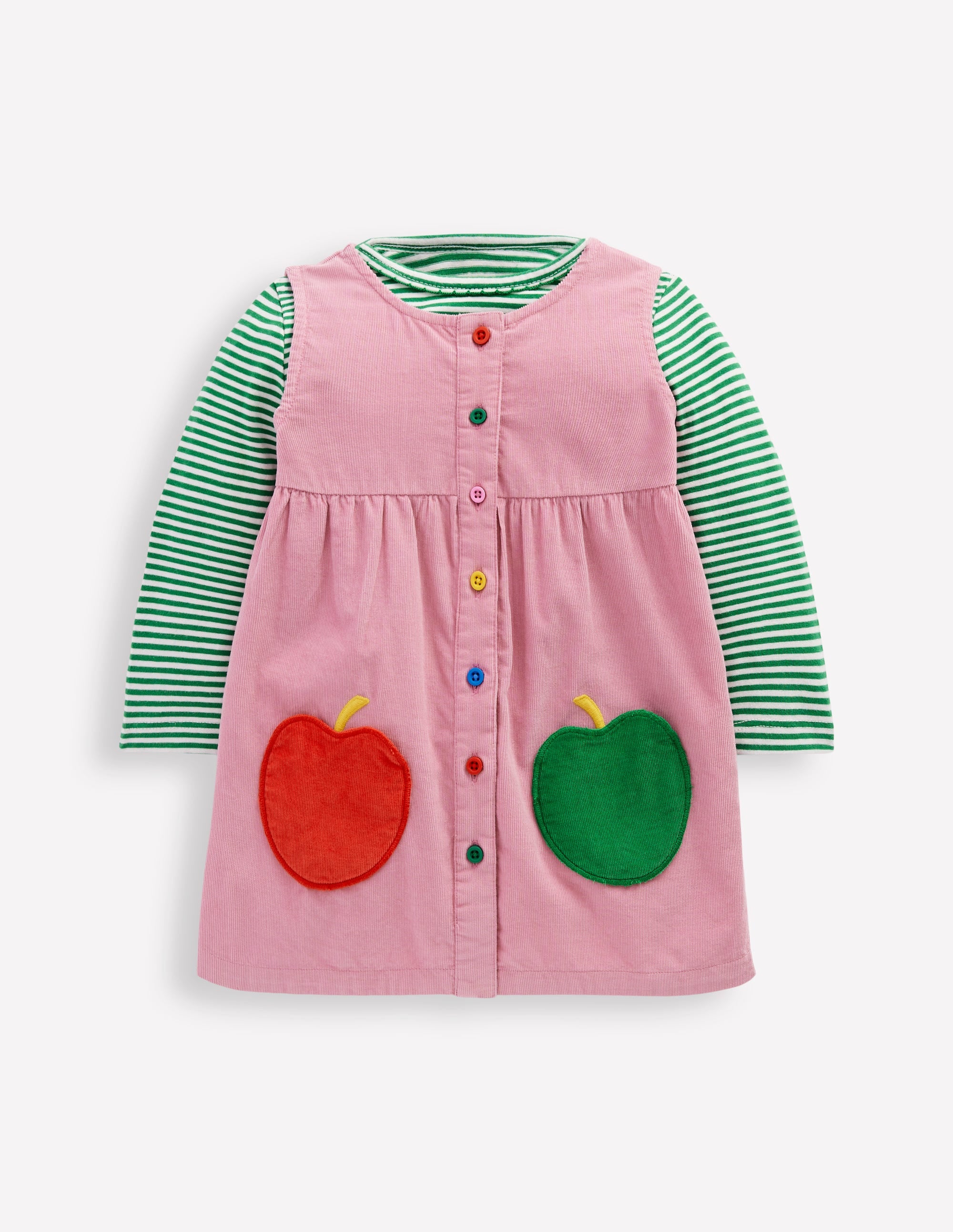 Woven Pinny Dress Set-Pink Apple - Image 1