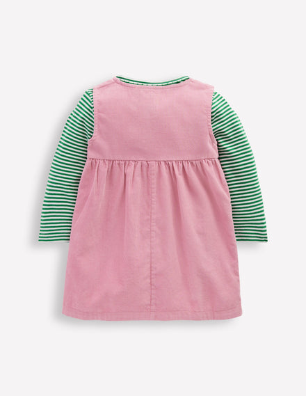 Woven Pinny Dress Set-Pink Apple