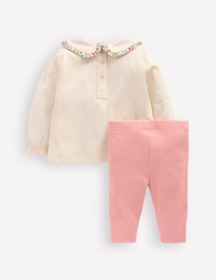 Collared Jersey Set-Oatmeal Marl
