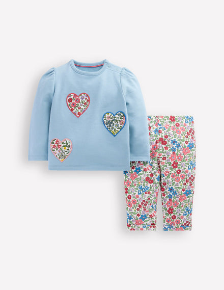 Appliqué Jersey Play Set-Blue Floral Hearts