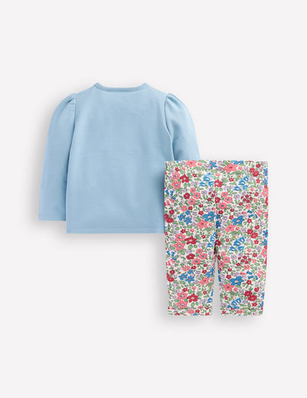 Appliqué Jersey Play Set-Blue Floral Hearts