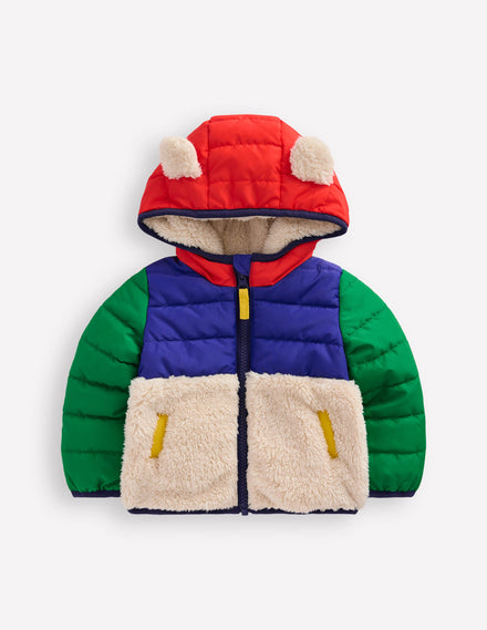 Mixed Borg Jacket-Multi Colour Block
