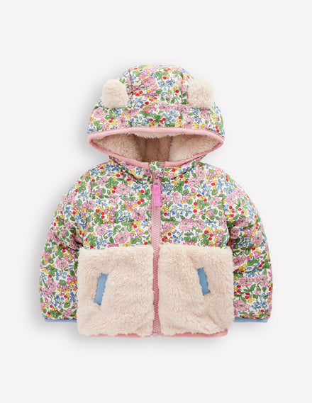 Mixed Borg Jacket-Ivory Berry Floral