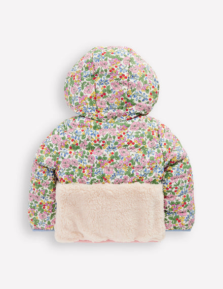 Mixed Borg Jacket-Ivory Berry Floral