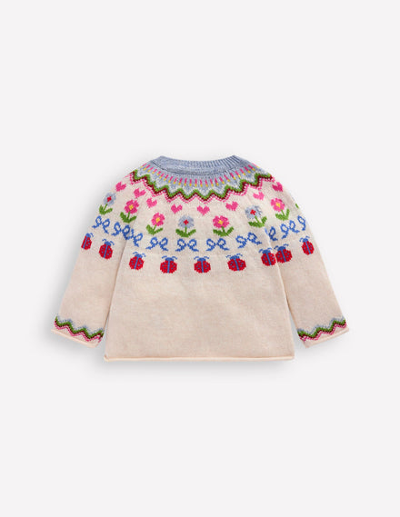 Edie Fair Isle Cardigan-Ecru Marl Flowers