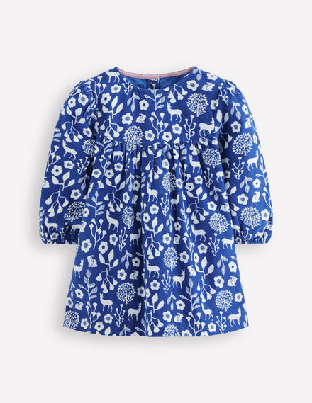 Yoke Detail Woven Dress-Blue Woodland Walk