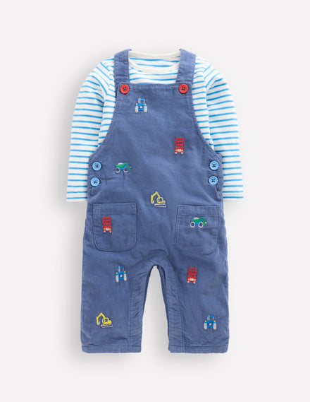 Cord Dungaree Set-Blue Transport