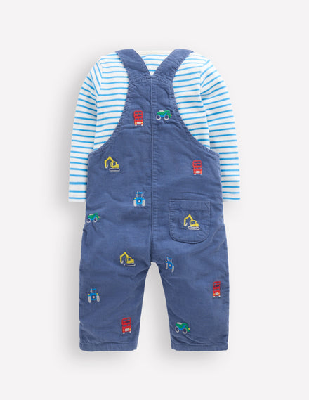Cord Dungaree Set-Blue Transport