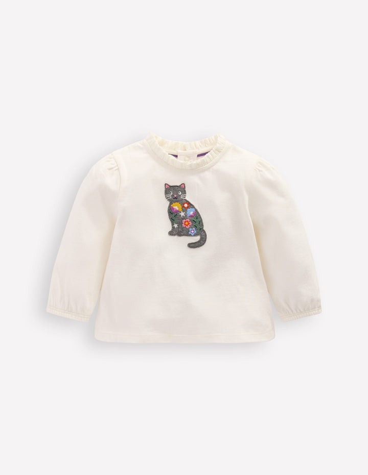 Appliqué T-shirt-Soft Ivory Cat
