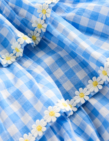 Ruffle Woven Romper-Gingham Daisies