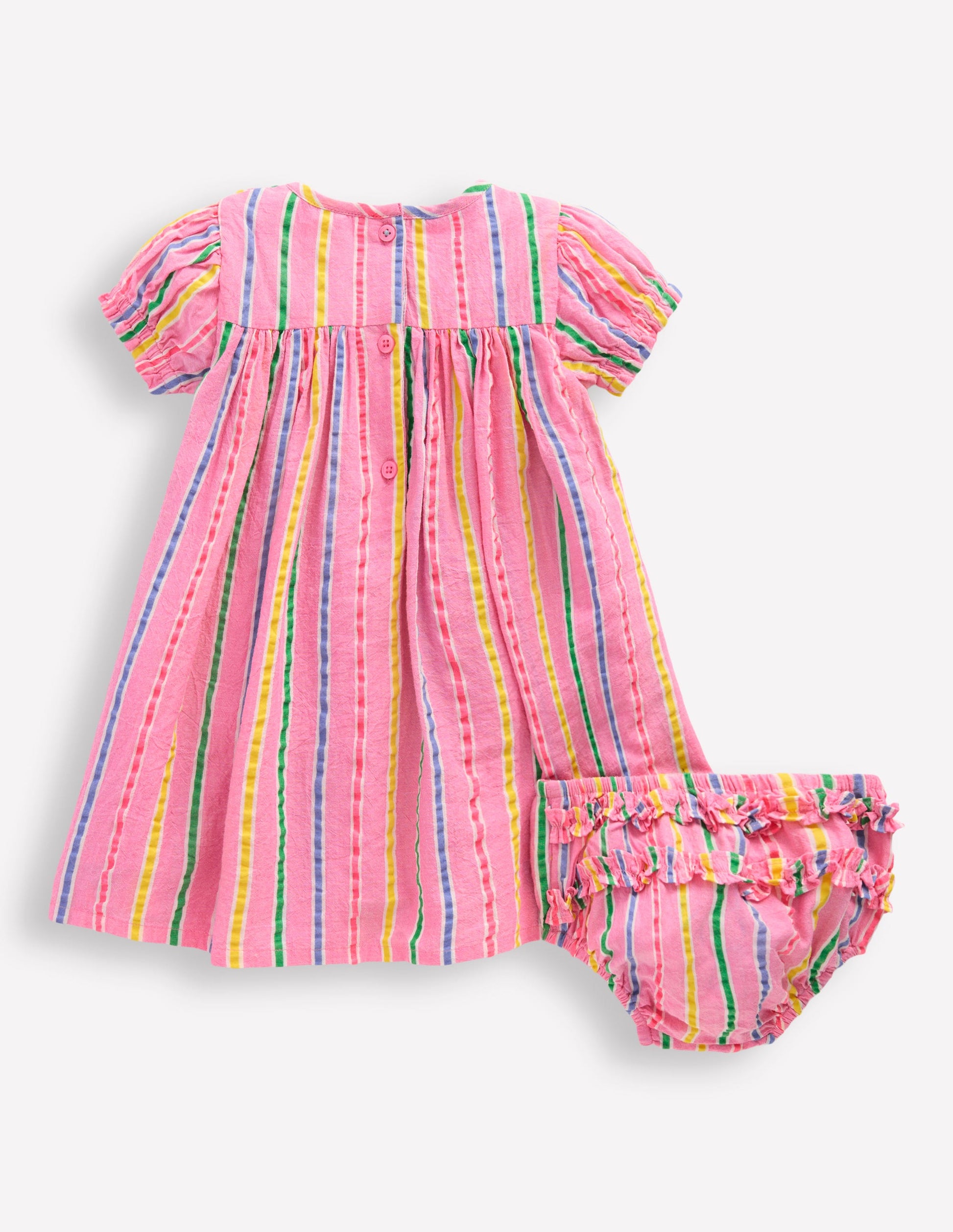 Gathered Woven Dress-Neon Pink Multi Stripe-5