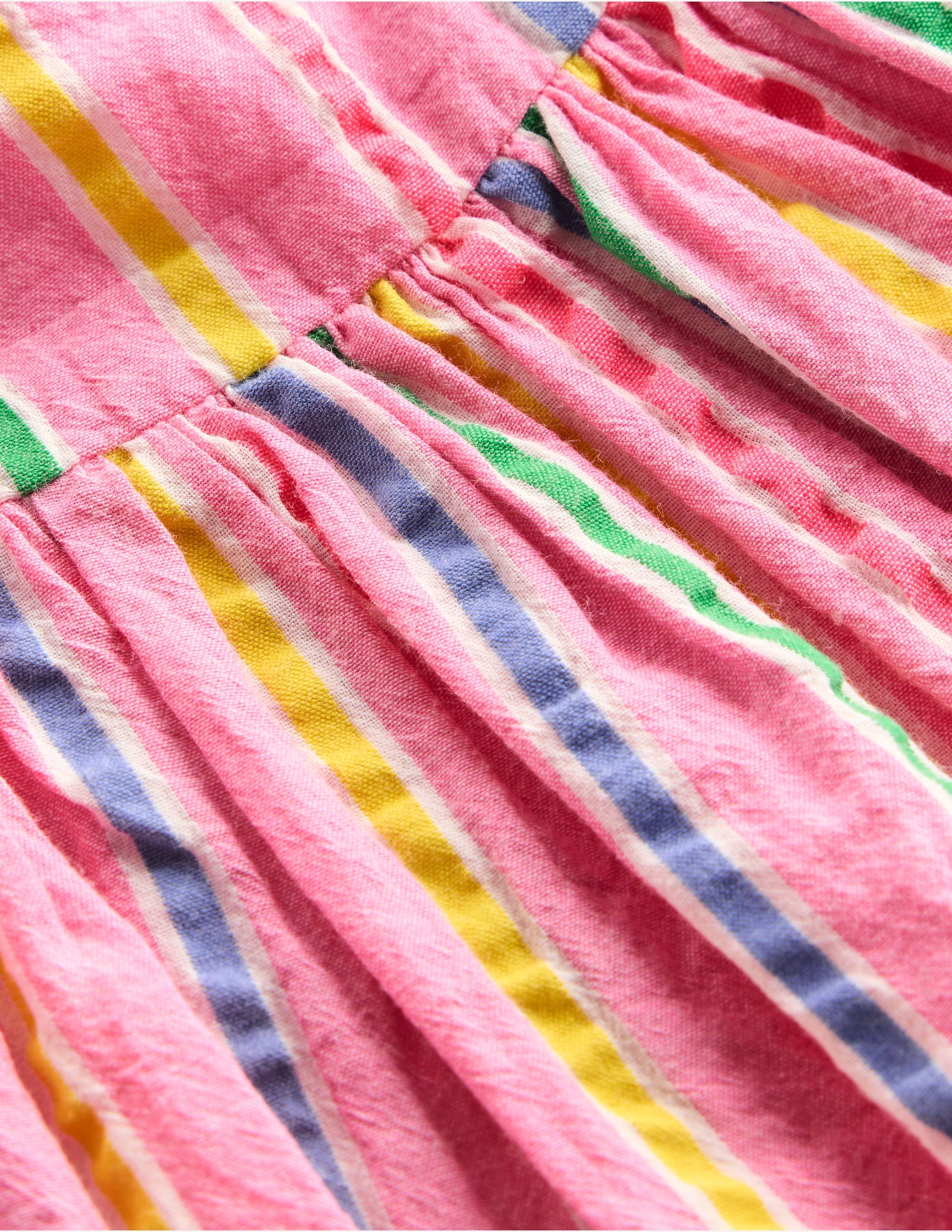 Gathered Woven Dress-Neon Pink Multi Stripe-6