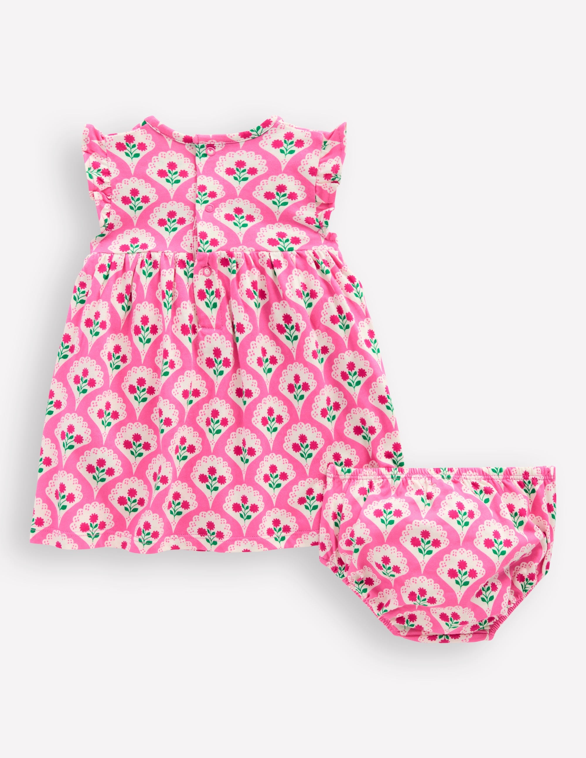 Jersey Frill Sleeve Dress-Pink Rose Woodblock Floral - Image 5