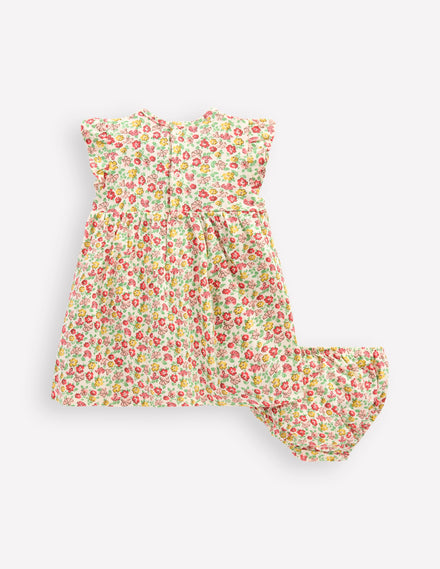 Jersey Frill Sleeve Dress-Multi Summer Flowerbed