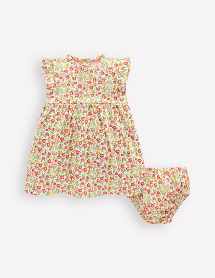 Jersey Frill Sleeve Dress-Multi Summer Flowerbed