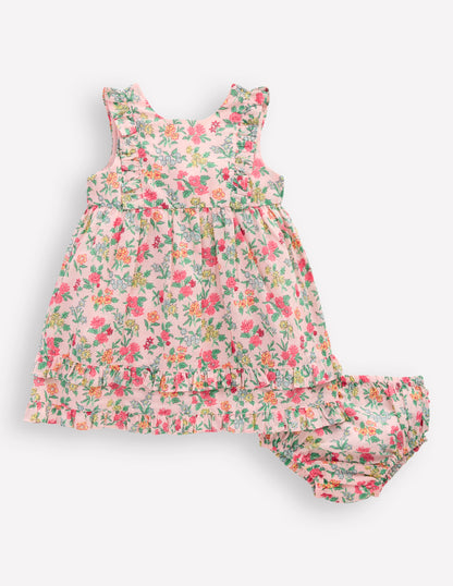 Frilly Pinny Dress-Chalk Pink Garden Ditsy