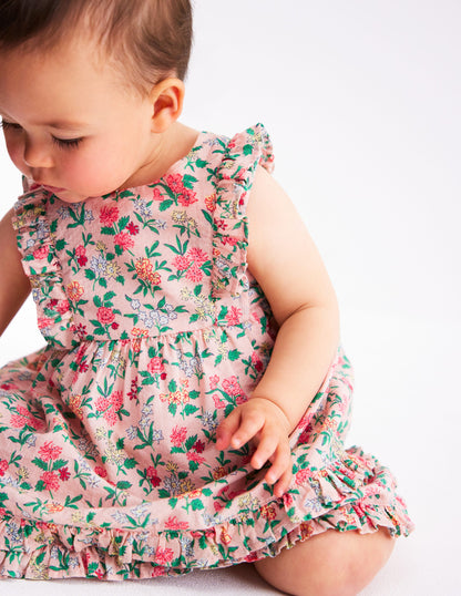Frilly Pinny Dress-Chalk Pink Garden Ditsy