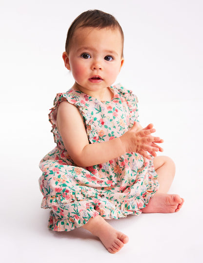 Frilly Pinny Dress-Chalk Pink Garden Ditsy