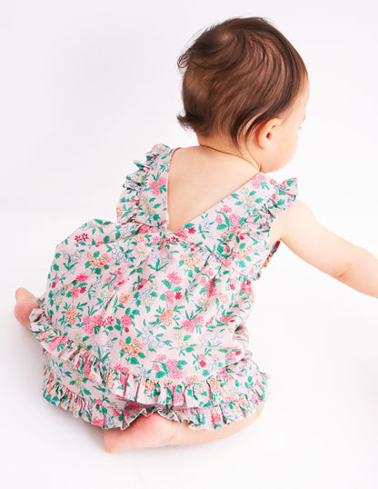 Frilly Pinny Dress-Chalk Pink Garden Ditsy