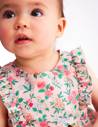 Frilly Pinny Dress-Chalk Pink Garden Ditsy