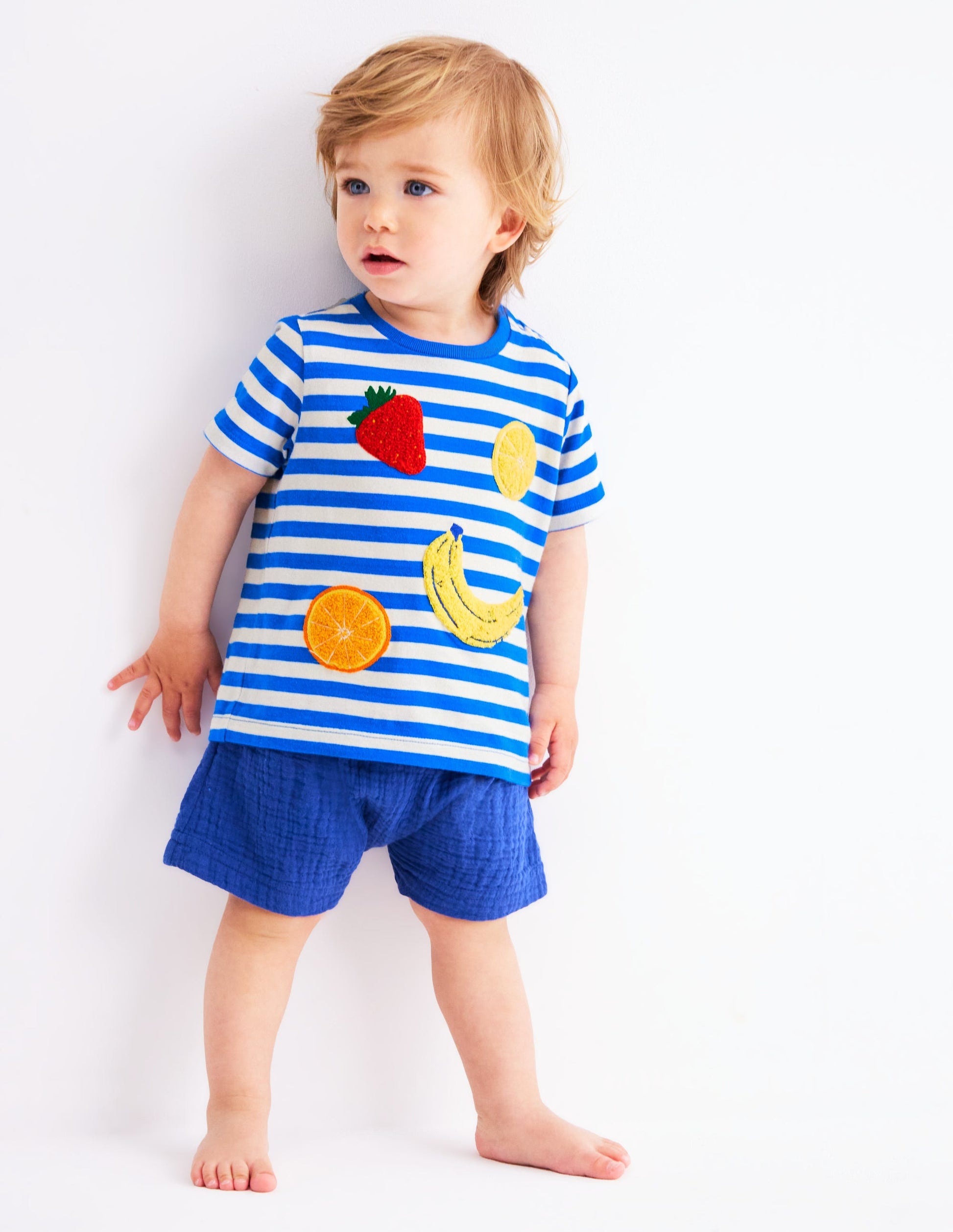 Logo Interest T-Shirt-Blue Stripe Fruit-2