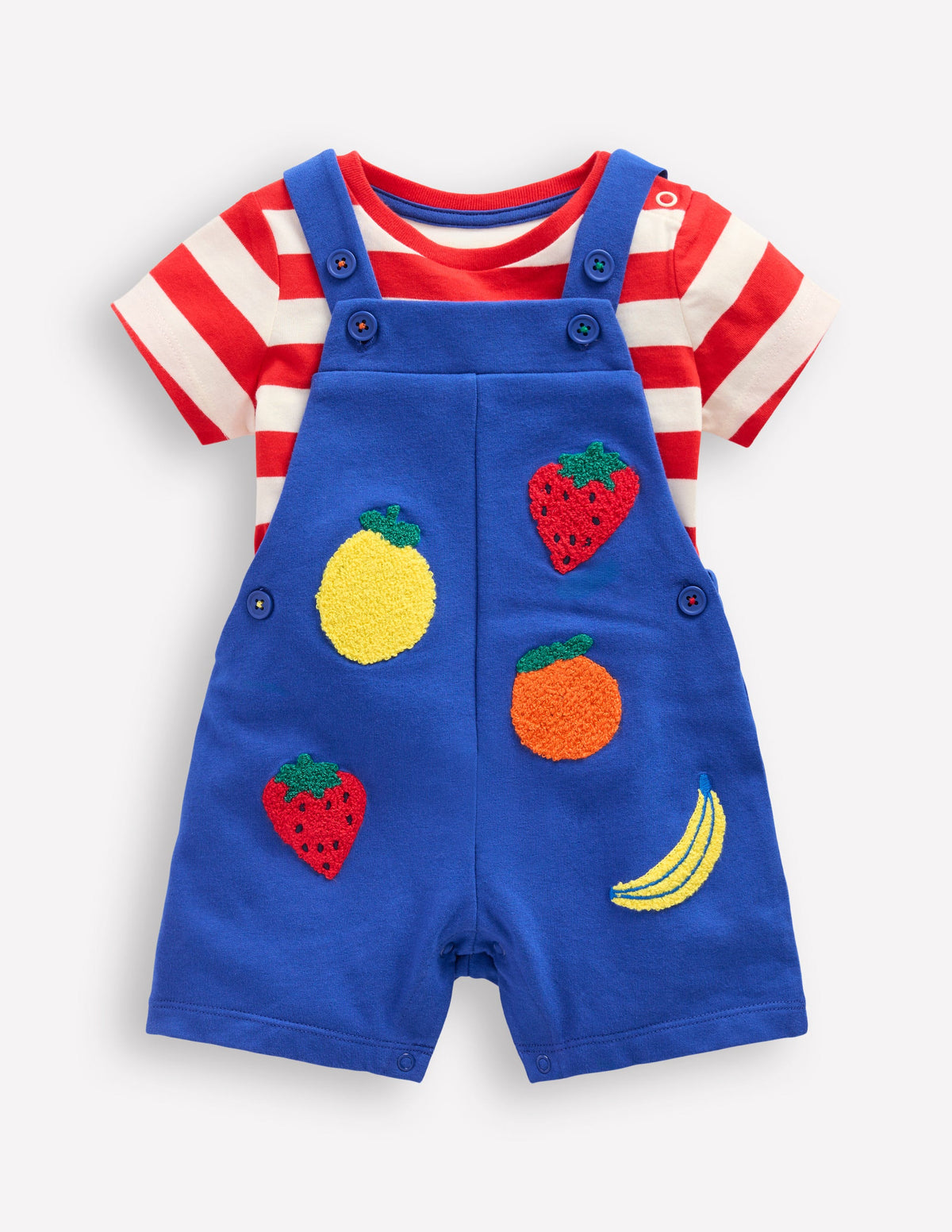Boucle Jersey Dungaree Set-Navy Fruit - Image 4