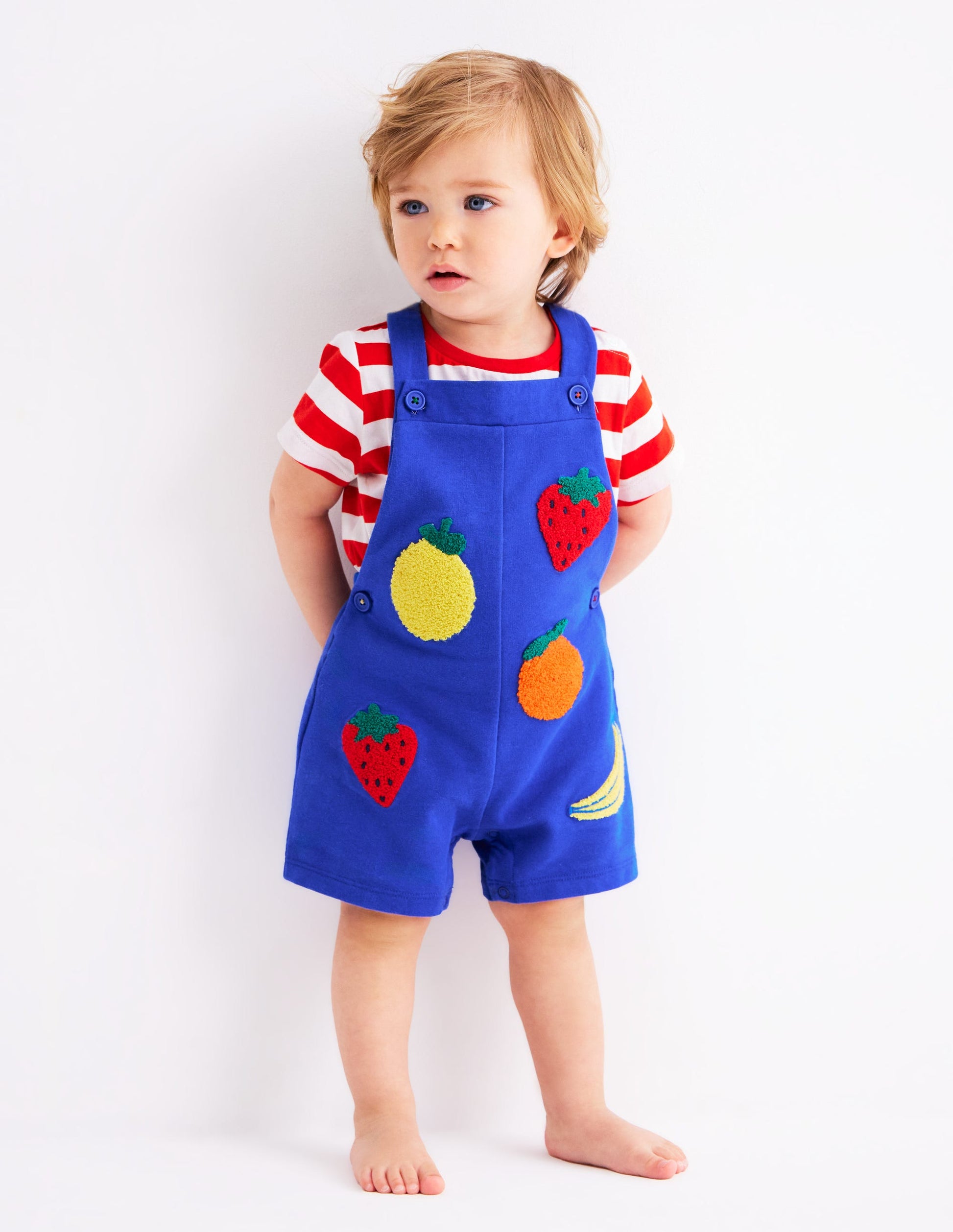 Boucle Jersey Dungaree Set-Navy Fruit-2