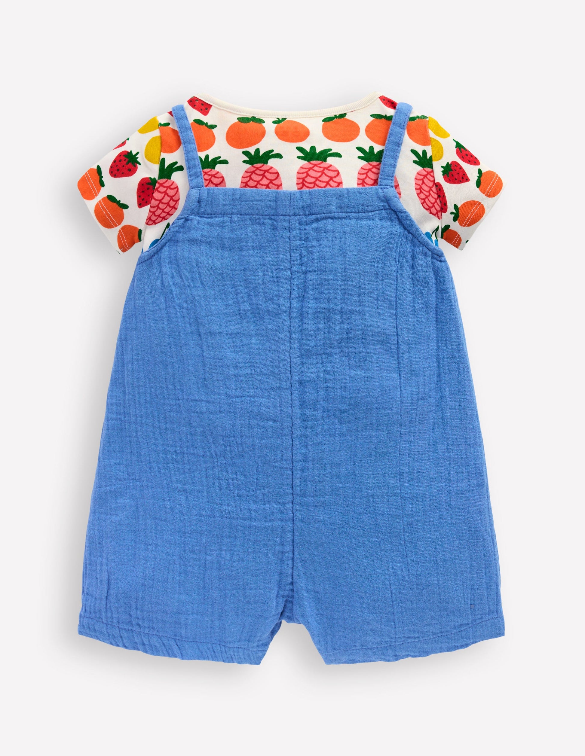 Double Cloth Dungaree Set-Peacock Plume Blue Fruit-6