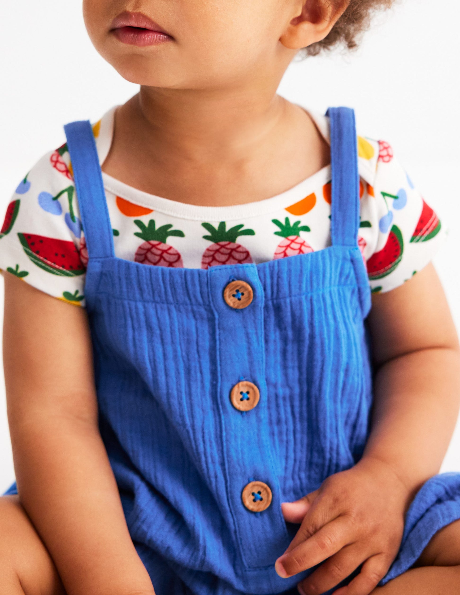 Double Cloth Dungaree Set-Peacock Plume Blue Fruit-3