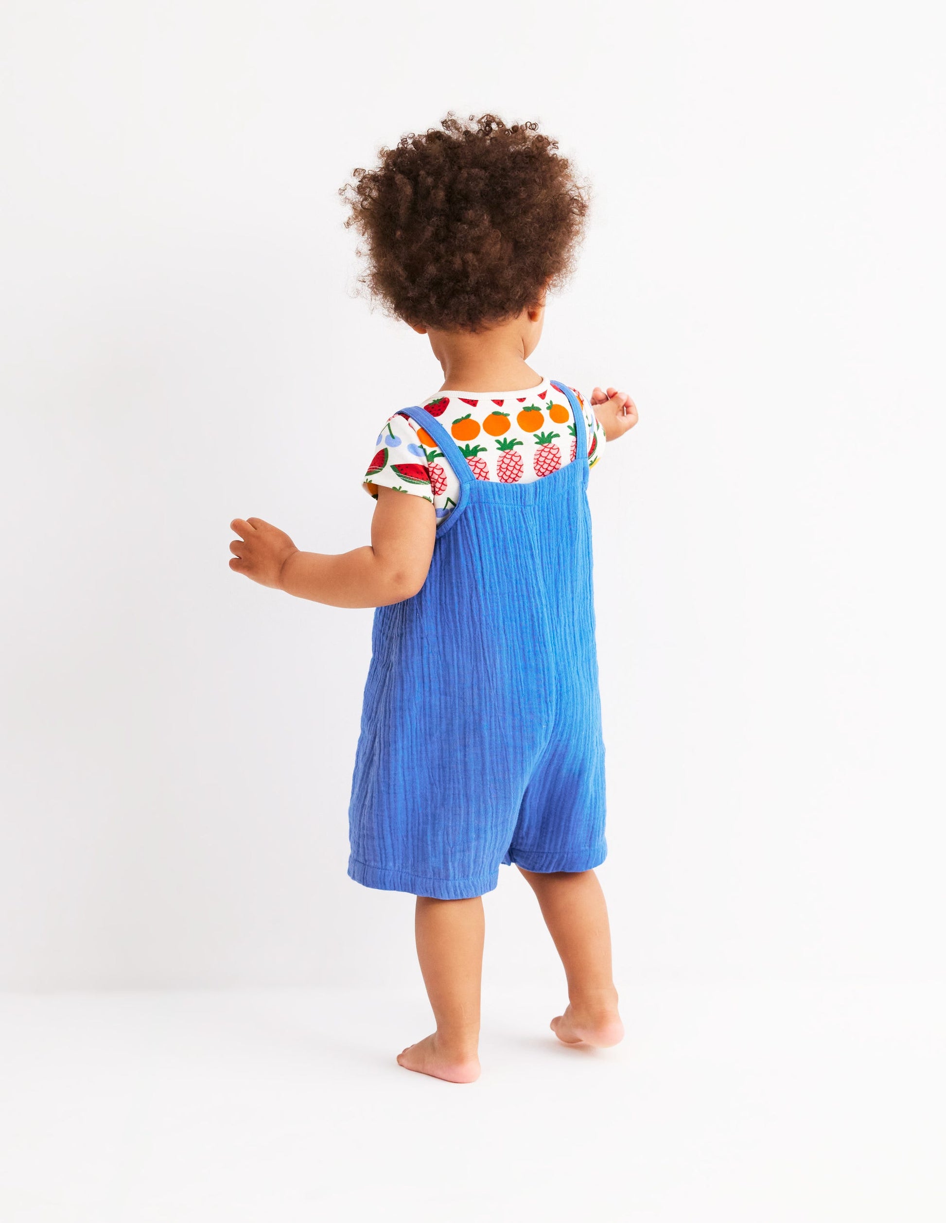 Double Cloth Dungaree Set-Peacock Plume Blue Fruit-4