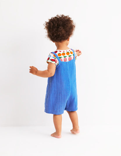 Double Cloth Dungaree Set-Peacock Plume Blue Fruit-4