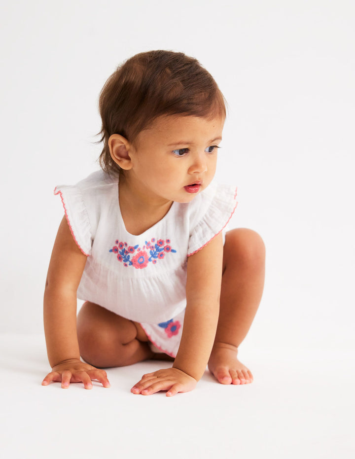 Embroidered Woven Play Set-White Embroidered