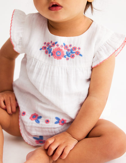 Embroidered Woven Play Set-White Embroidered
