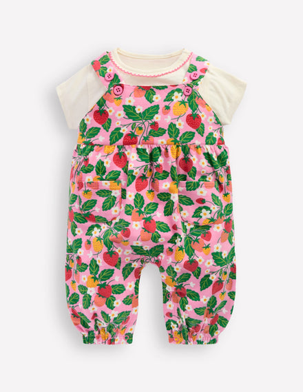 Short Sleeve Dungaree Set-Strawberry Patch