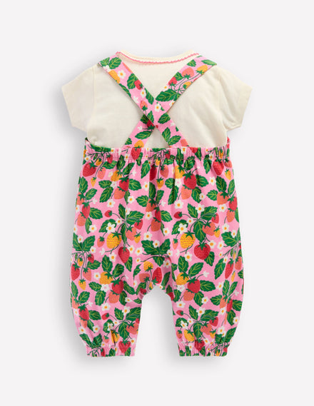 Short Sleeve Dungaree Set-Strawberry Patch