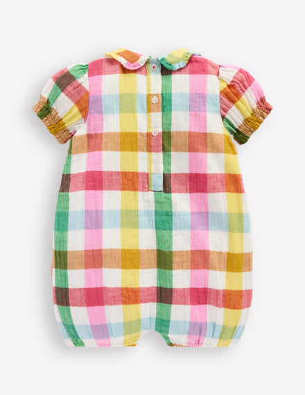 Double Cloth Romper-Multi Check