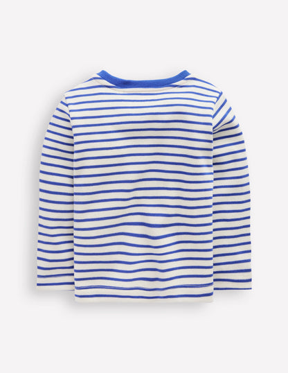 Boys Applique T-Shirt-Ivory and Blue Heron Stripe